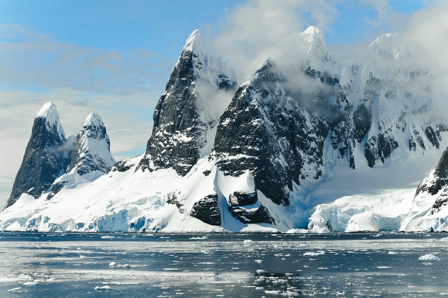 mountain covered white snow