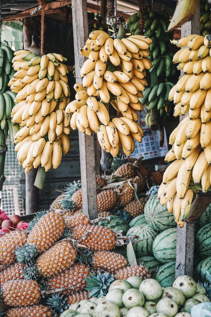 yellow banana fruits hanging